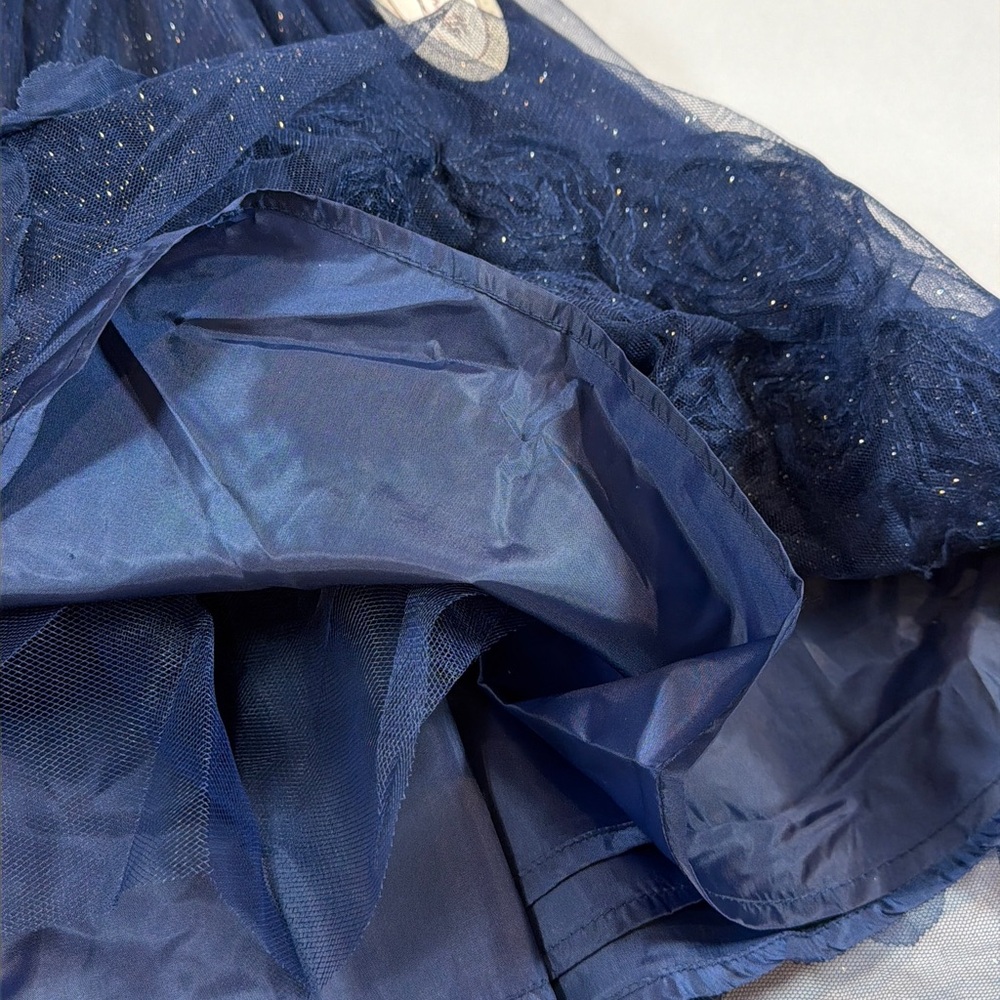 Nannette Shimmering Navy Dress. Velvet Top/Lace Florals Accent Bottom NEW-Sz 6X - Picture 5 of 16